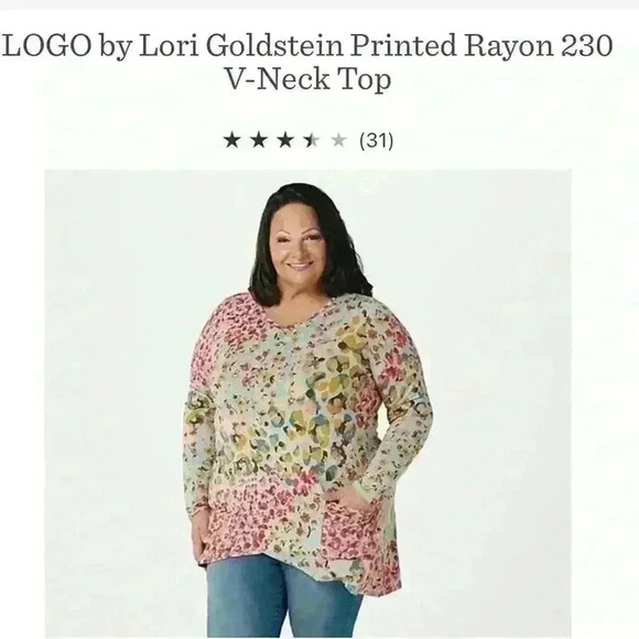 LOGO by Lori Goldstein XL Asymmetrical Hem Floral V-Neck Top Black Grey A389745 - Picture 12 of 14